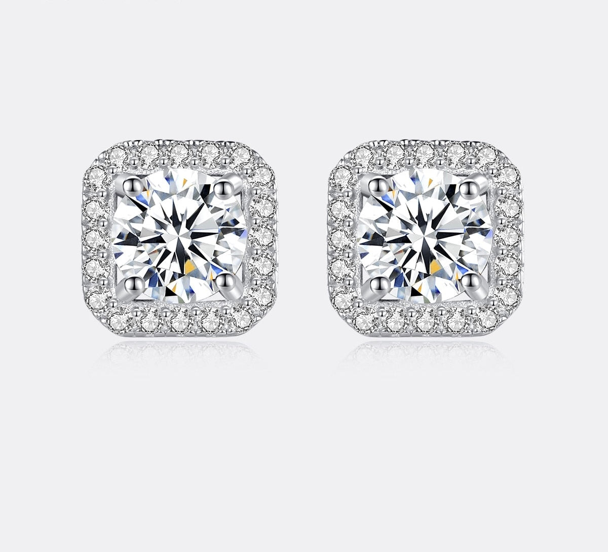 Moissanite Diamond Square Halo Stud Earrings