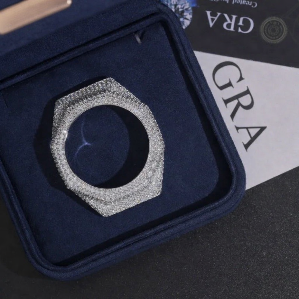 925 Sterling Silver Fully Iced Out Moissanite Watch Bezel for G Shock GA2100