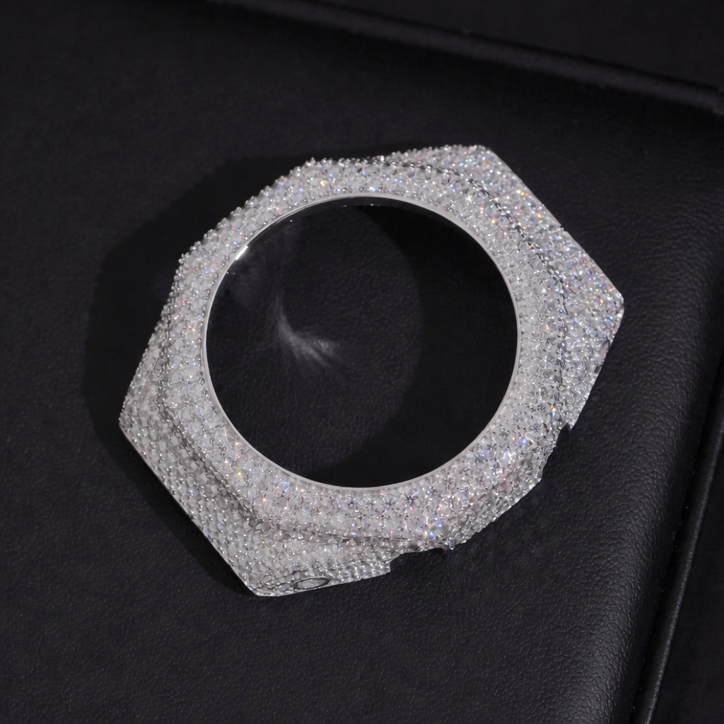 925 Sterling Silver Fully Iced Out Moissanite Watch Bezel for G Shock GA2100