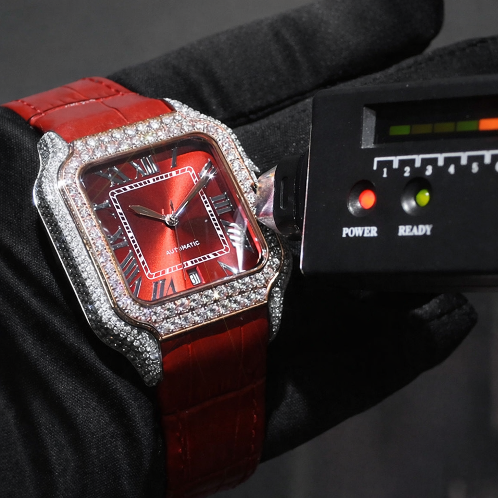 Iced Out Moissanite Watch Square Half Skeleton Diamond