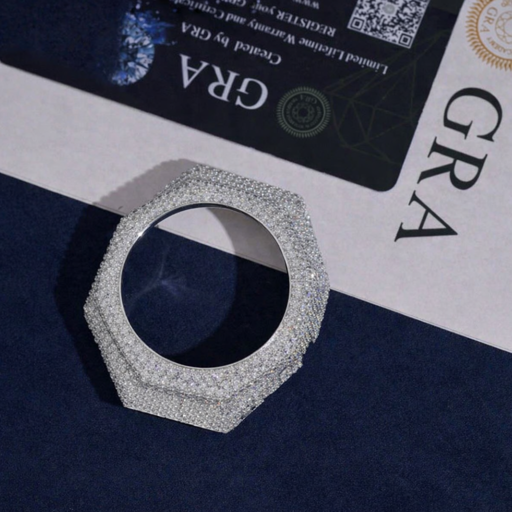 925 Sterling Silver Fully Iced Out Moissanite Watch Bezel for G Shock GA2100