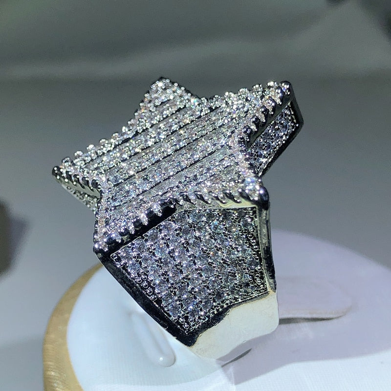 Iced Out White Gold Star Ring