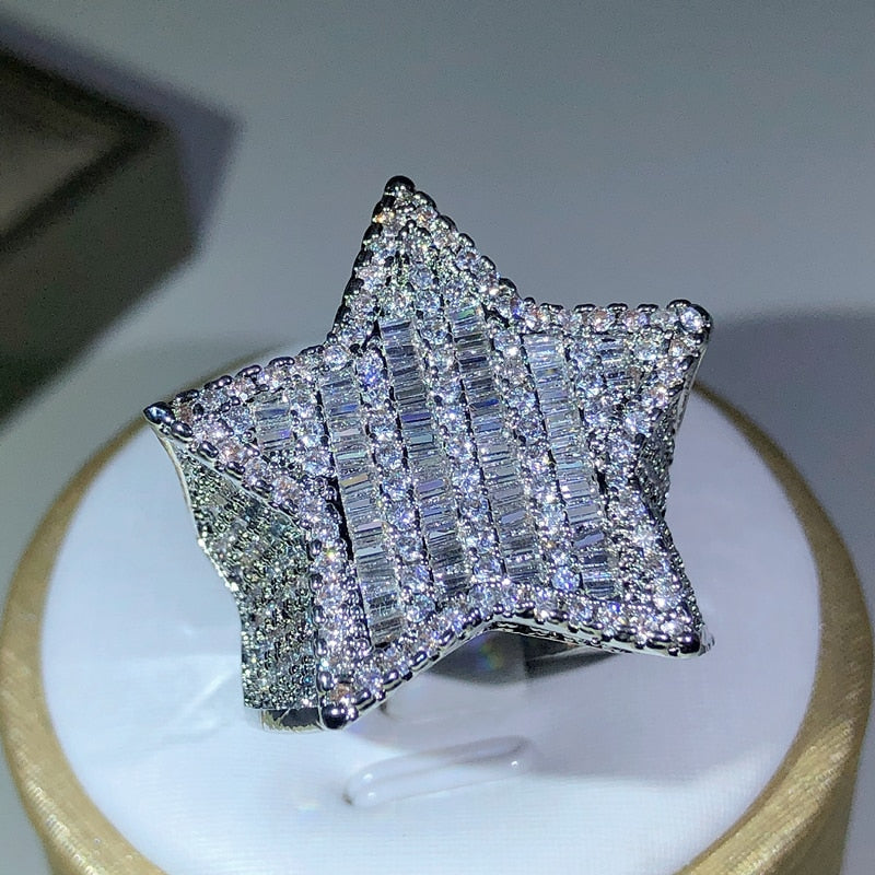 Iced Out White Gold Star Ring