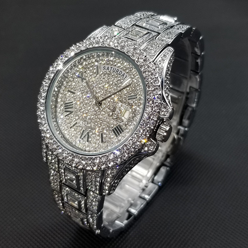 New Luxury Fully Diamond Iced Out Waterproof Quartz Watch