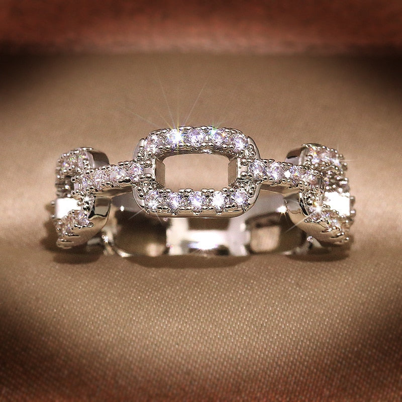 Square Chain Ring with Bling Zircon Stones