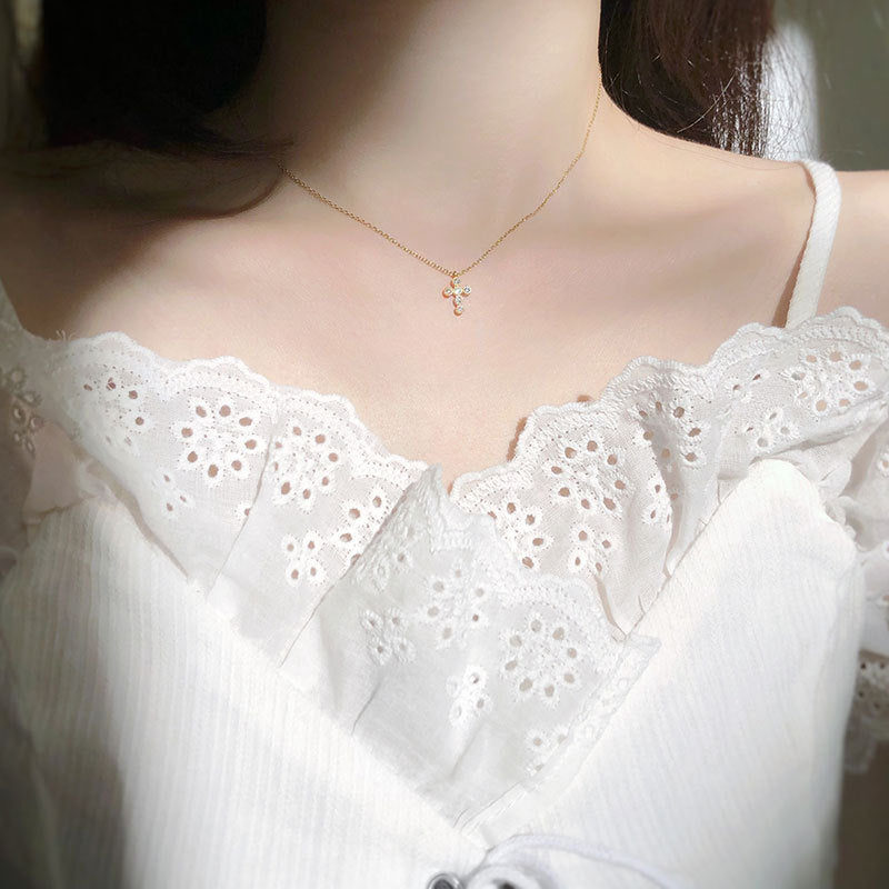 925 Sterling Silver Crystal Cross Pendant Necklace For Women