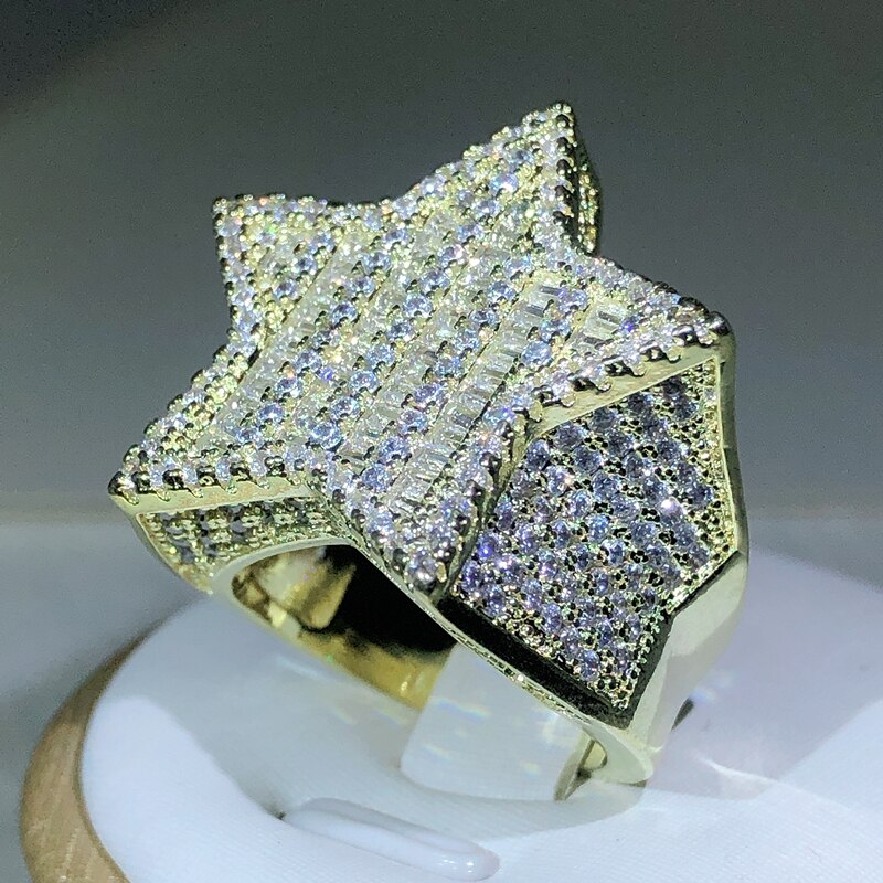 Iced Out Gold Star Ring