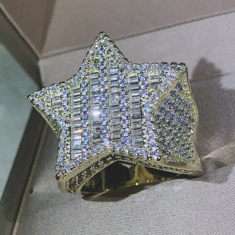 Iced Out Gold Star Ring