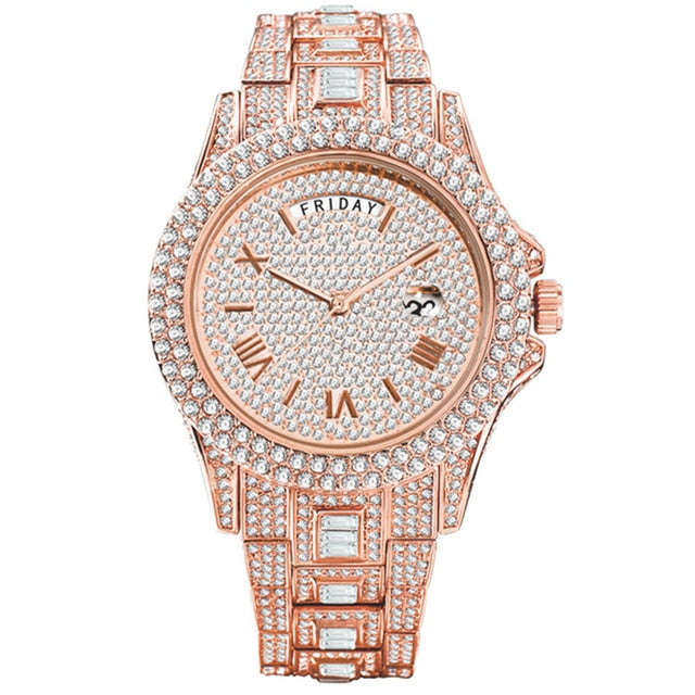 New Luxury Fully Diamond Iced Out Waterproof Quartz Watch