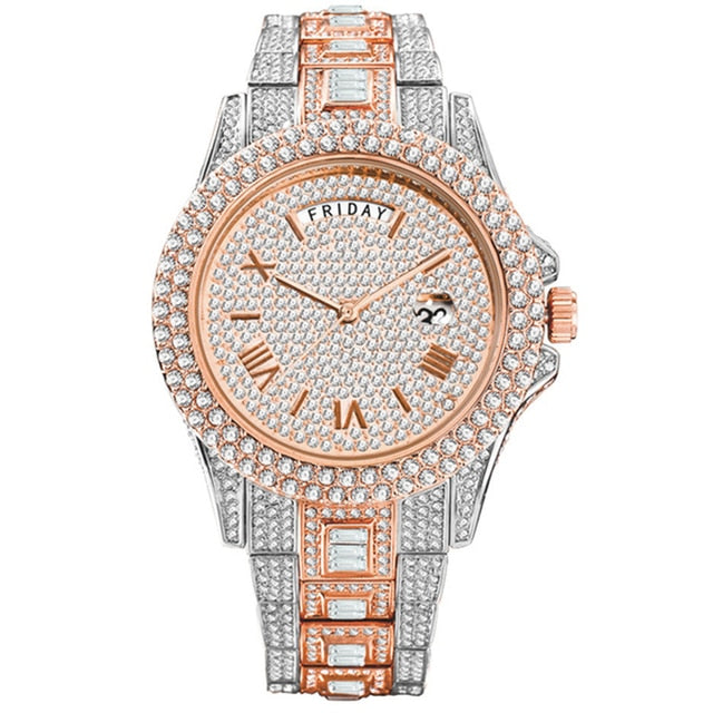 New Luxury Fully Diamond Iced Out Waterproof Quartz Watch