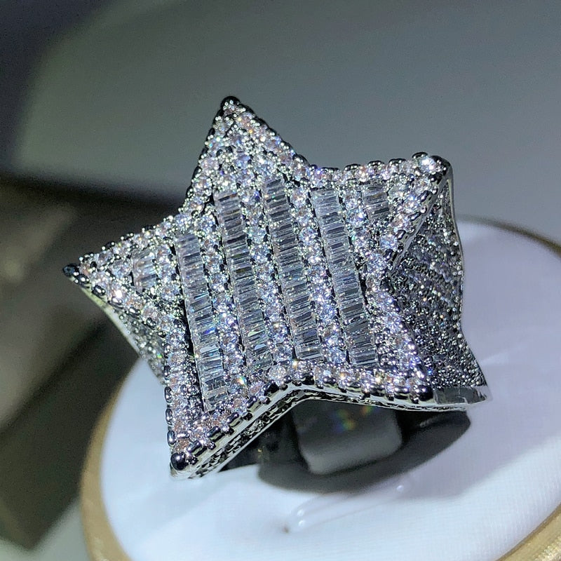 Iced Out White Gold Star Ring
