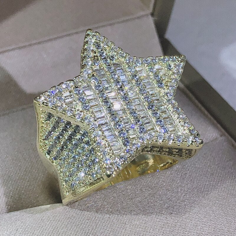 Iced Out Gold Star Ring
