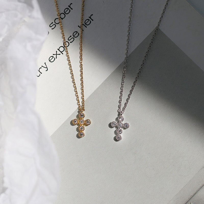 925 Sterling Silver Crystal Cross Pendant Necklace For Women