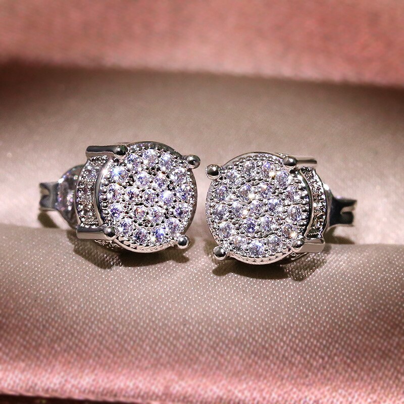 Micro paved Lab Diamond Stud Earrings Made With Real 925 Sterling Silver