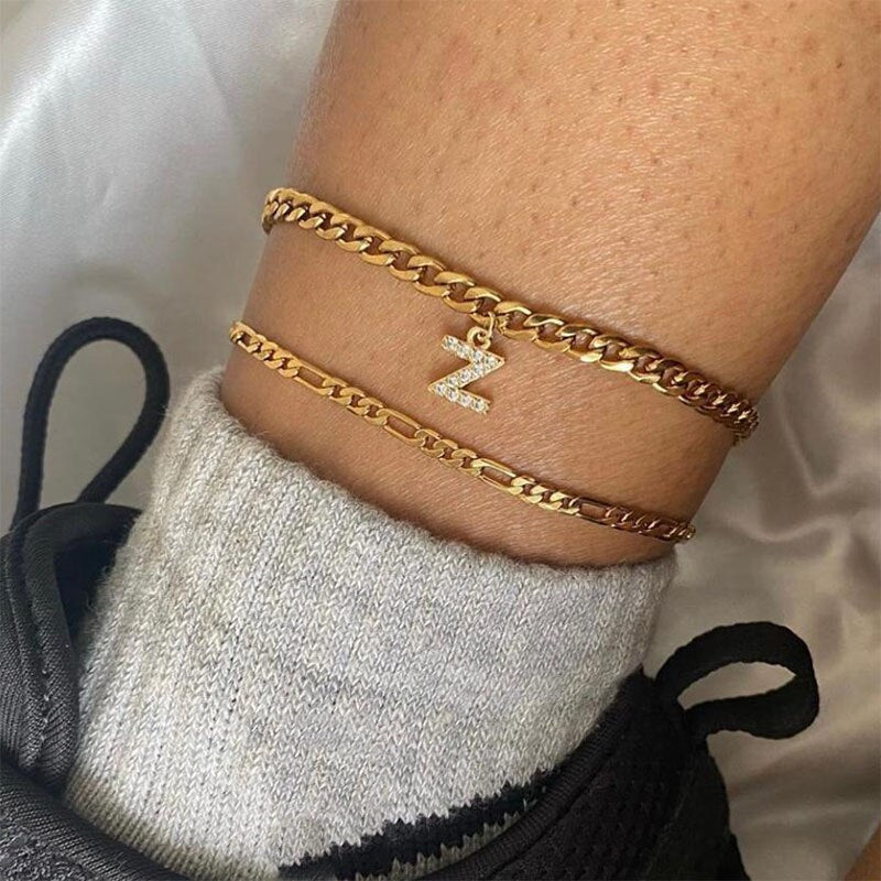A-Z Initial Gold Cuban Link Anklet