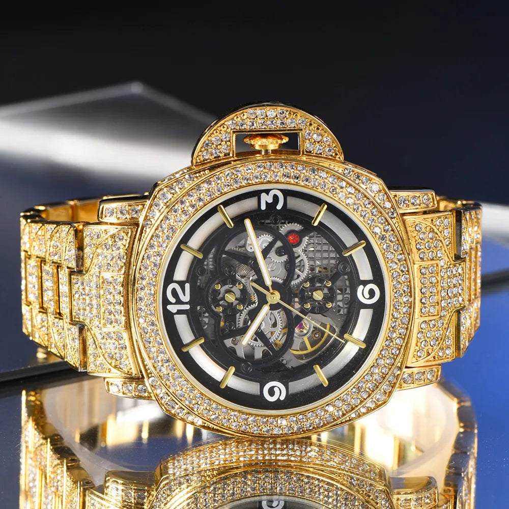 New Hollow Luxury Mechanical Diamond Silver Automatic Watches