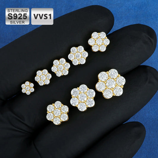Moissanite Diamond Flower Stud Earrings