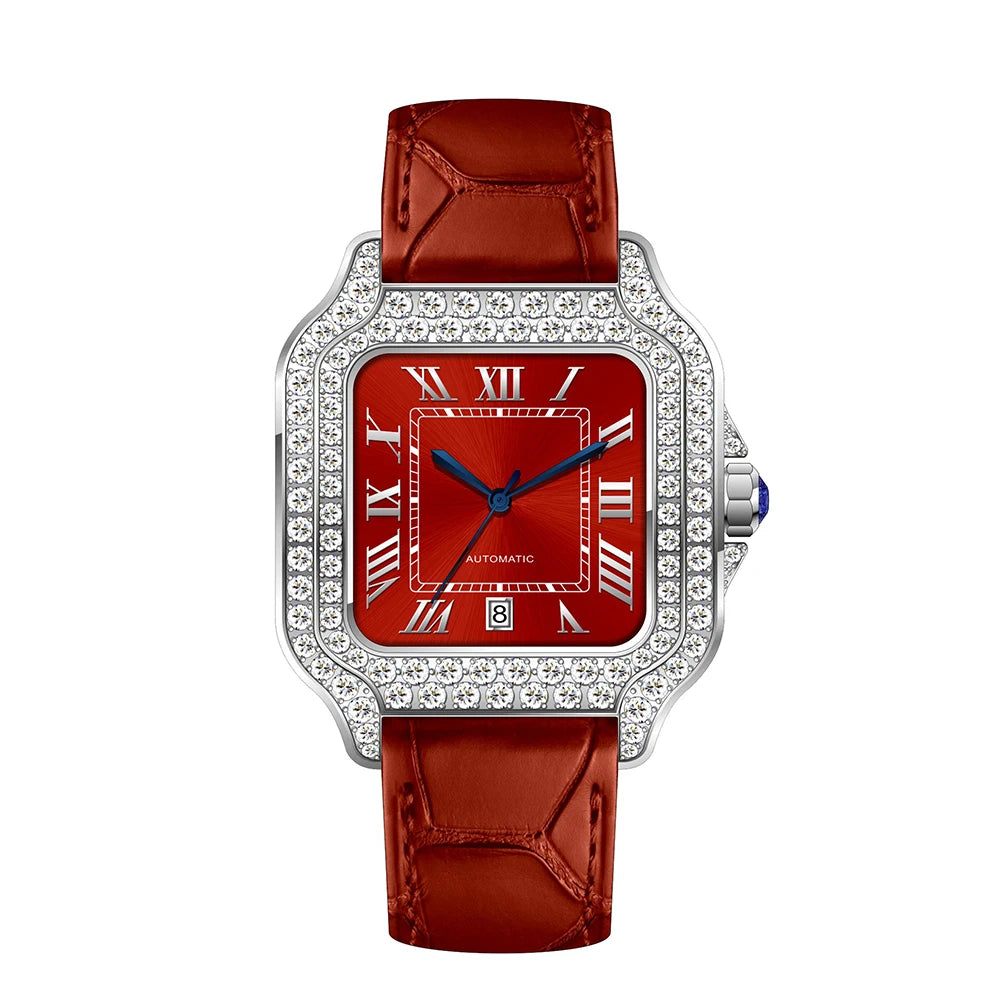 Iced Out Moissanite Watch Square Half Skeleton Diamond