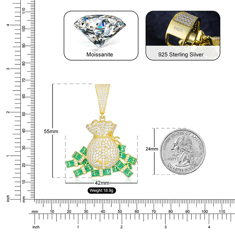 Money Bag Pendant D VVS1 Moissanite Pendant