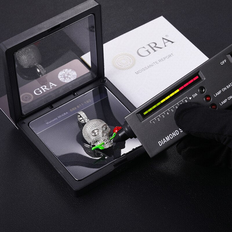 New Glowing Moissanite Skull Rose Pendant