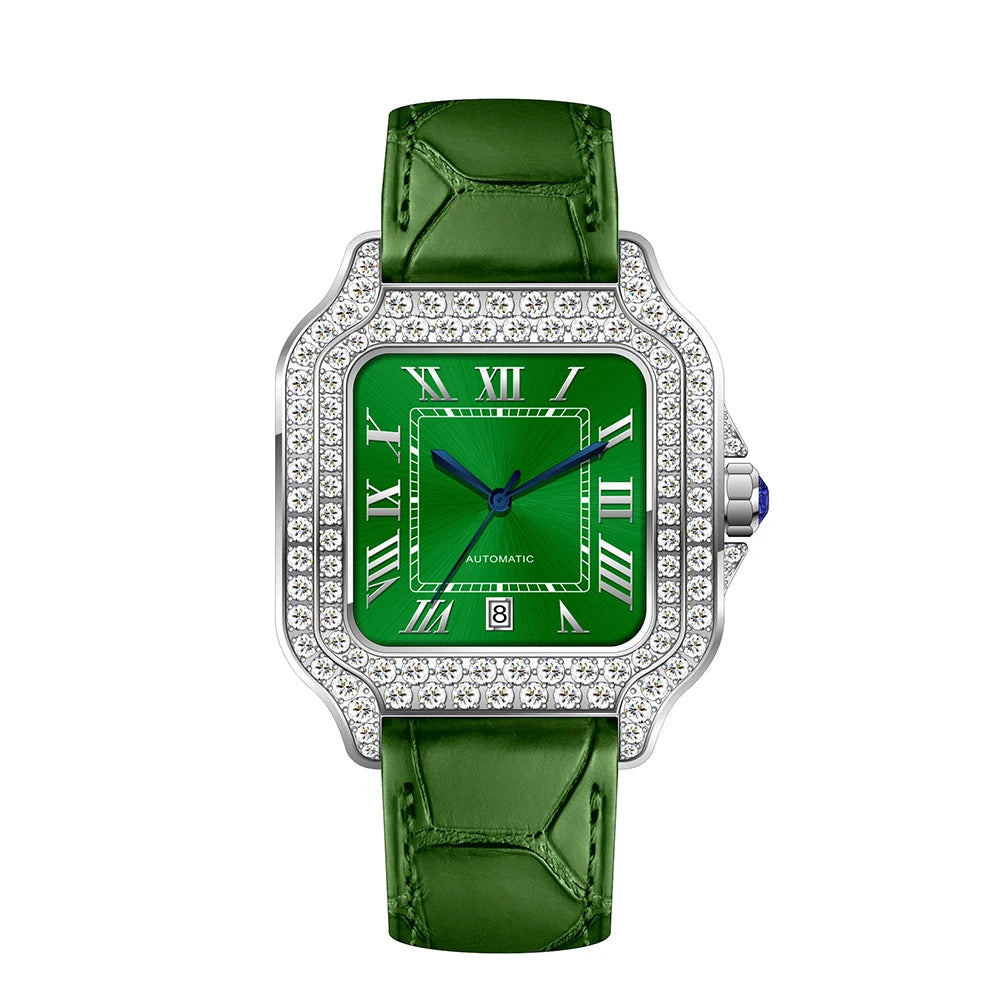 Iced Out Moissanite Watch Square Half Skeleton Diamond