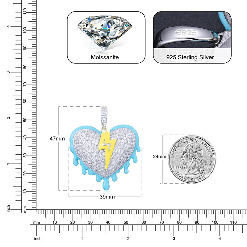 Iced Out VVS1 Moissanite Glowing Heart Pendant
