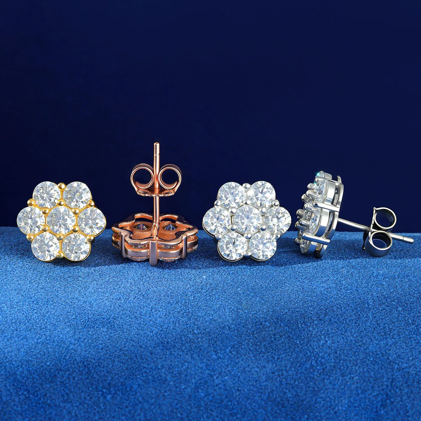 Moissanite Diamond Flower Stud Earrings