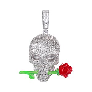 New Glowing Moissanite Skull Rose Pendant