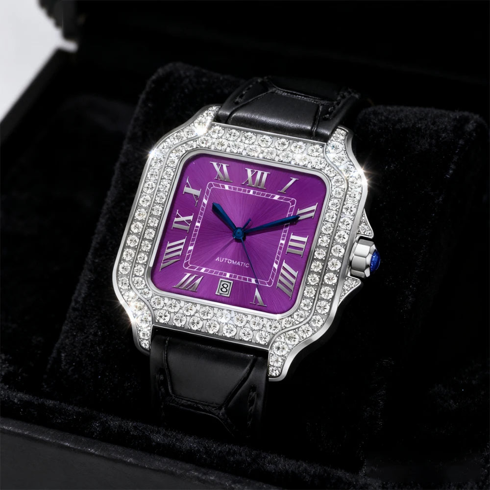 Iced Out Moissanite Watch Square Half Skeleton Diamond