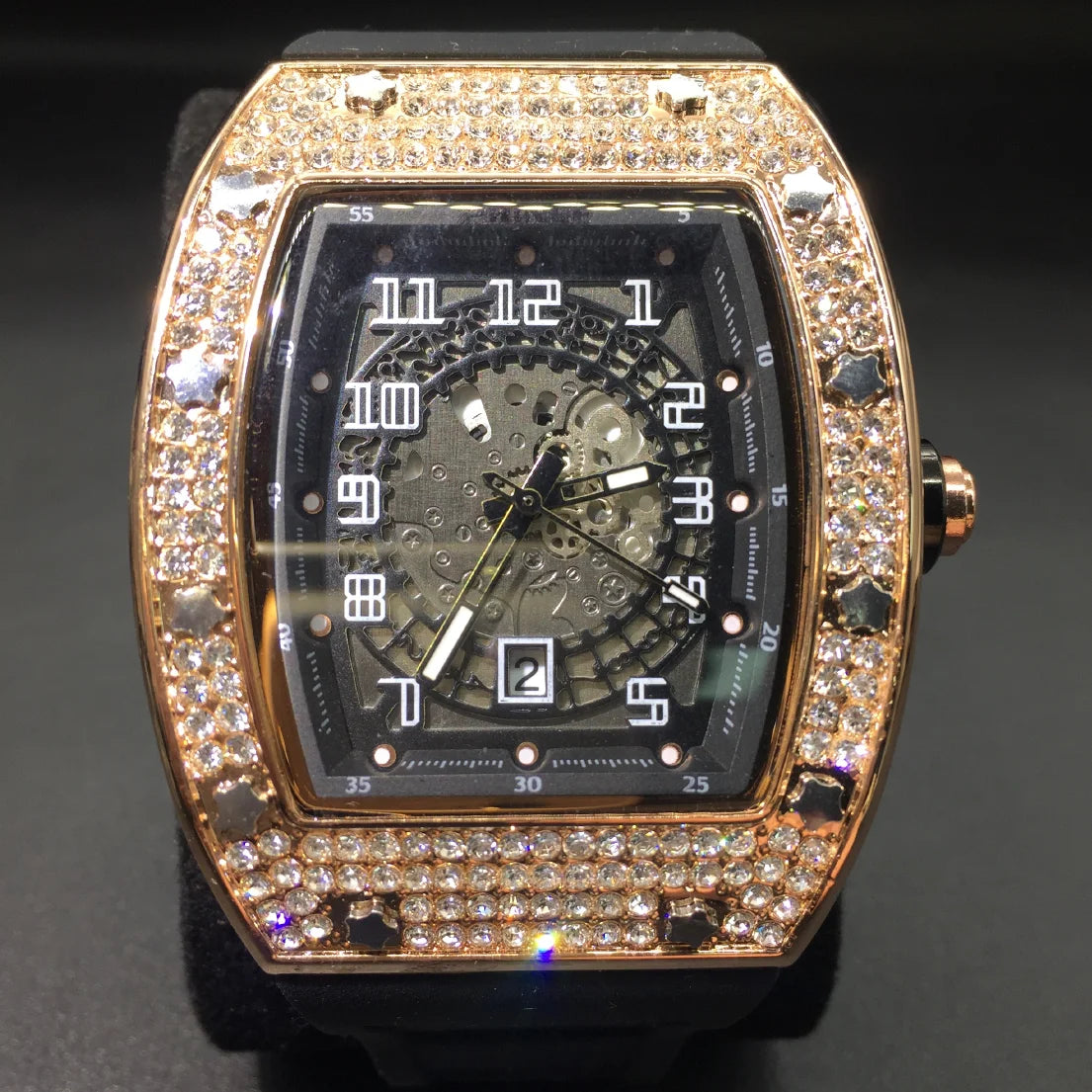 New Arrival Iced Out Full Moissanite Watches with Rubber Strap