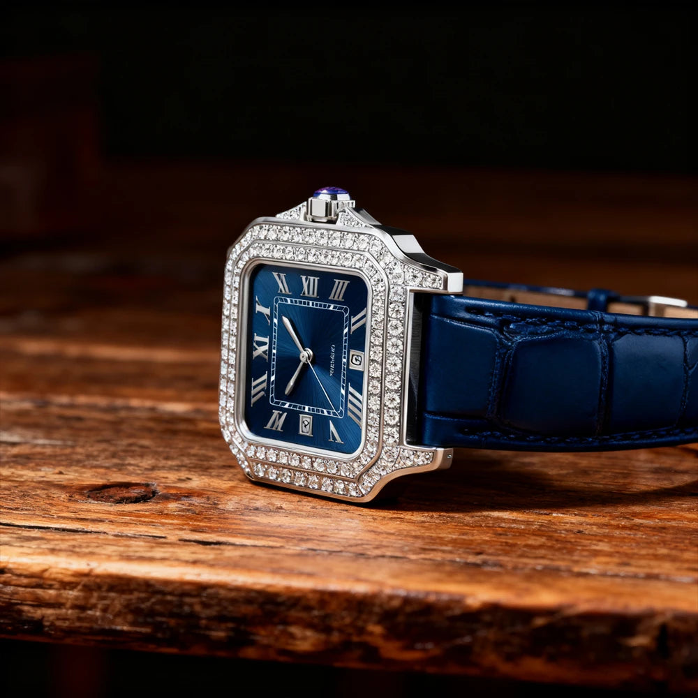 Iced Out Moissanite Watch Square Half Skeleton Diamond