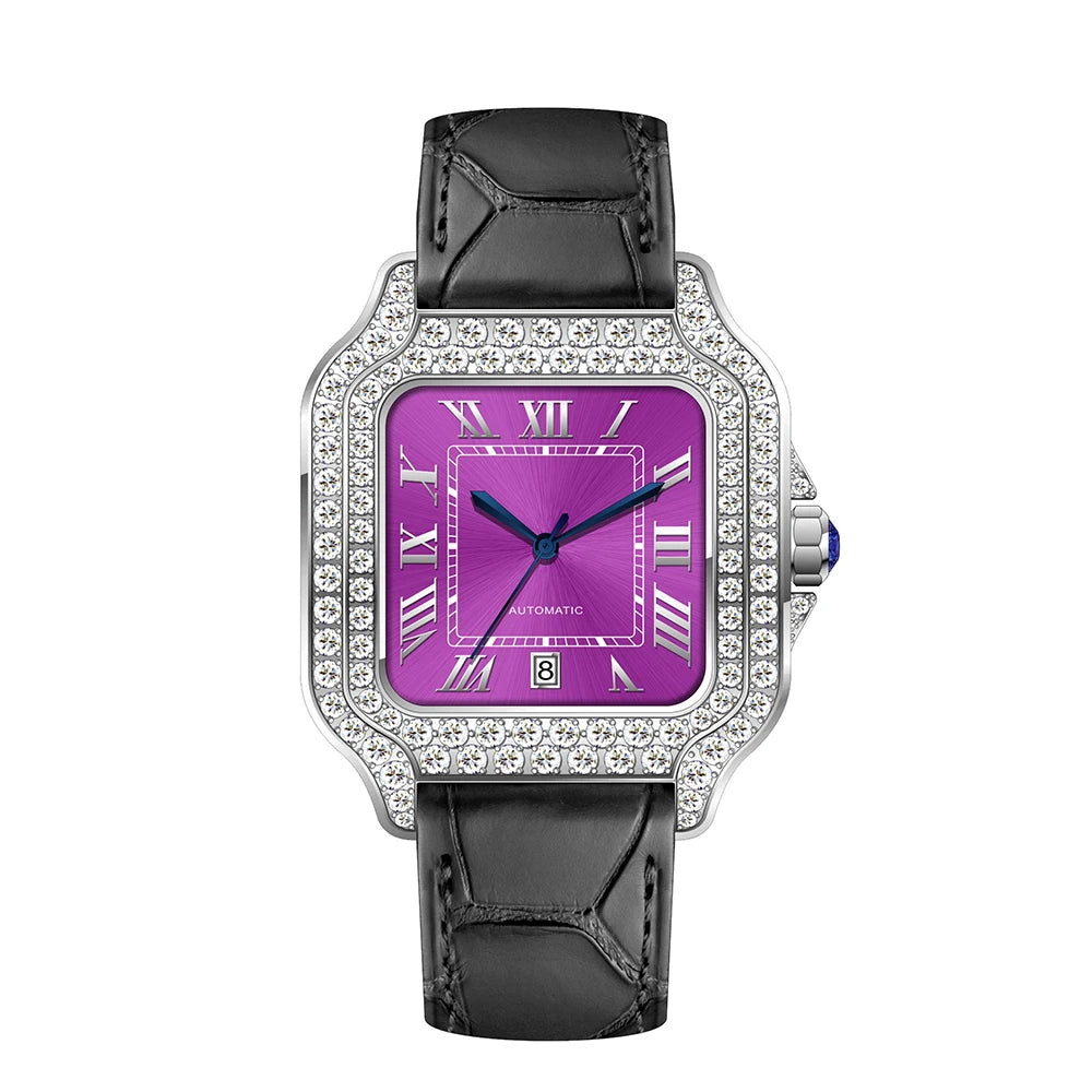 Iced Out Moissanite Watch Square Half Skeleton Diamond