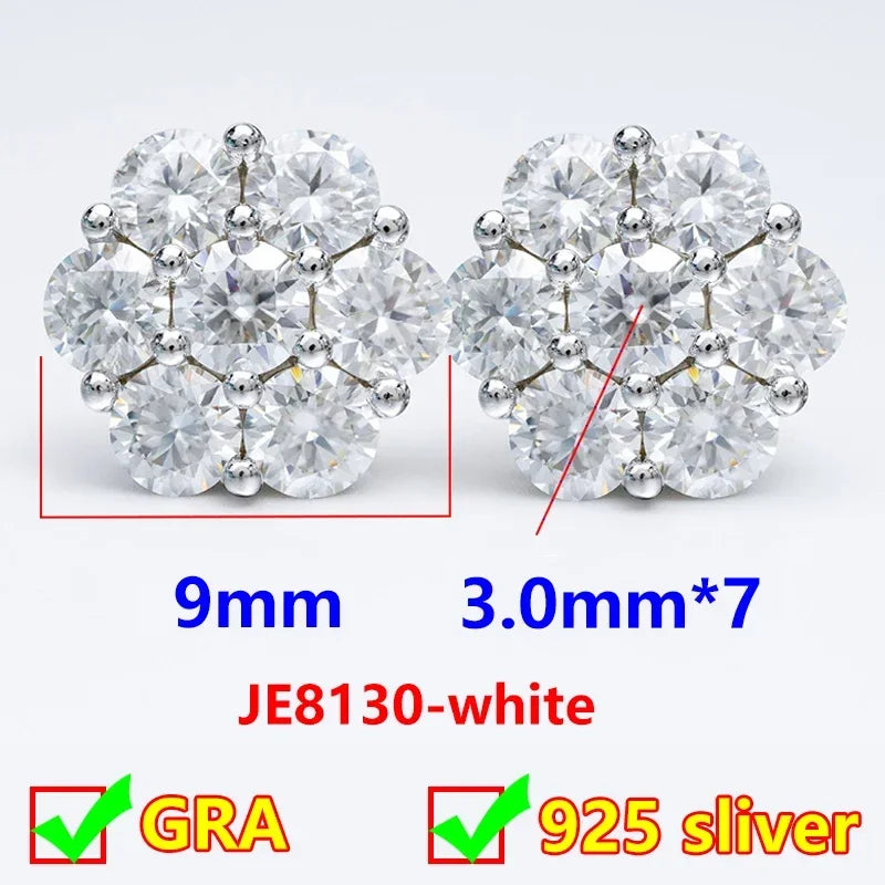 Moissanite Diamond Flower Stud Earrings