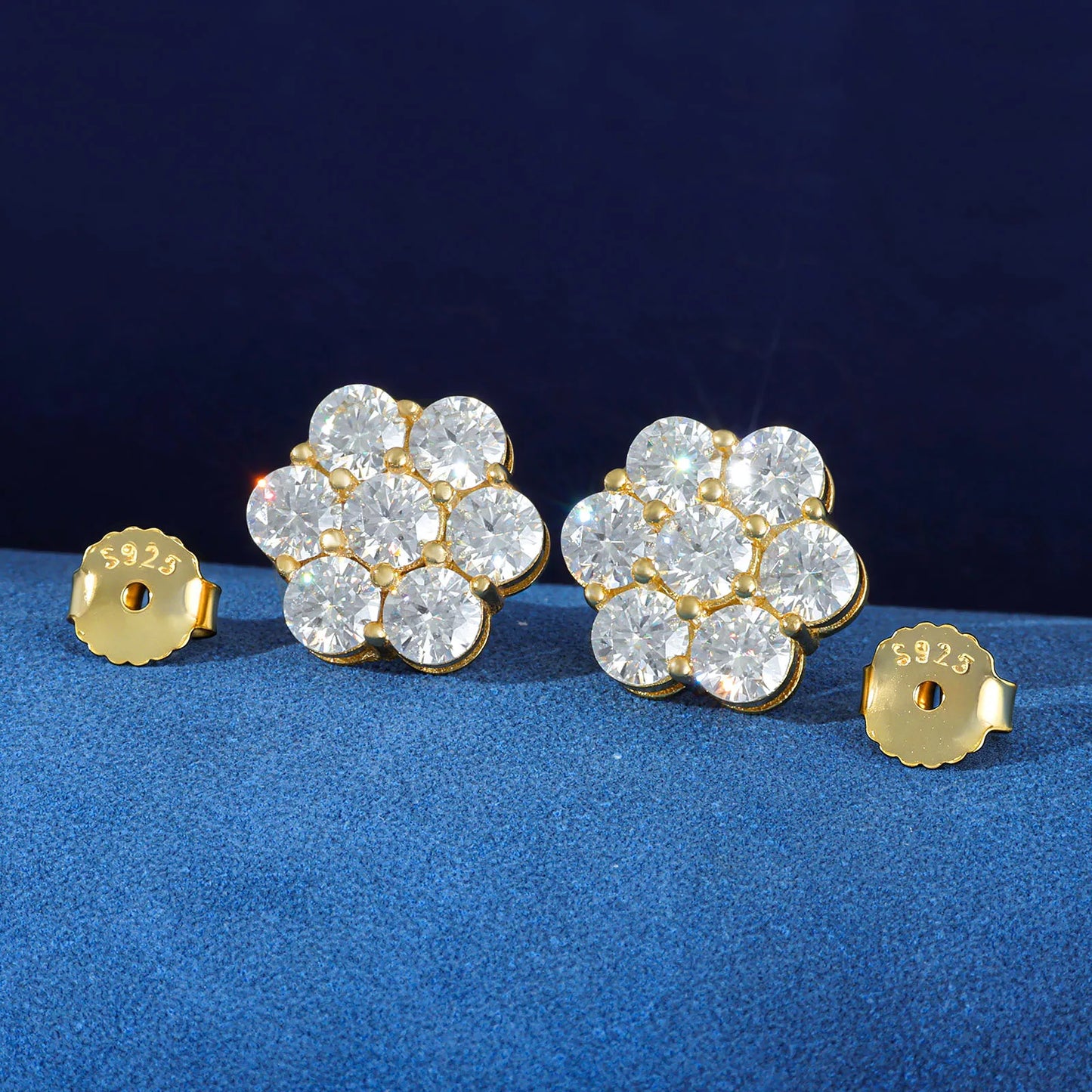 Moissanite Diamond Flower Stud Earrings