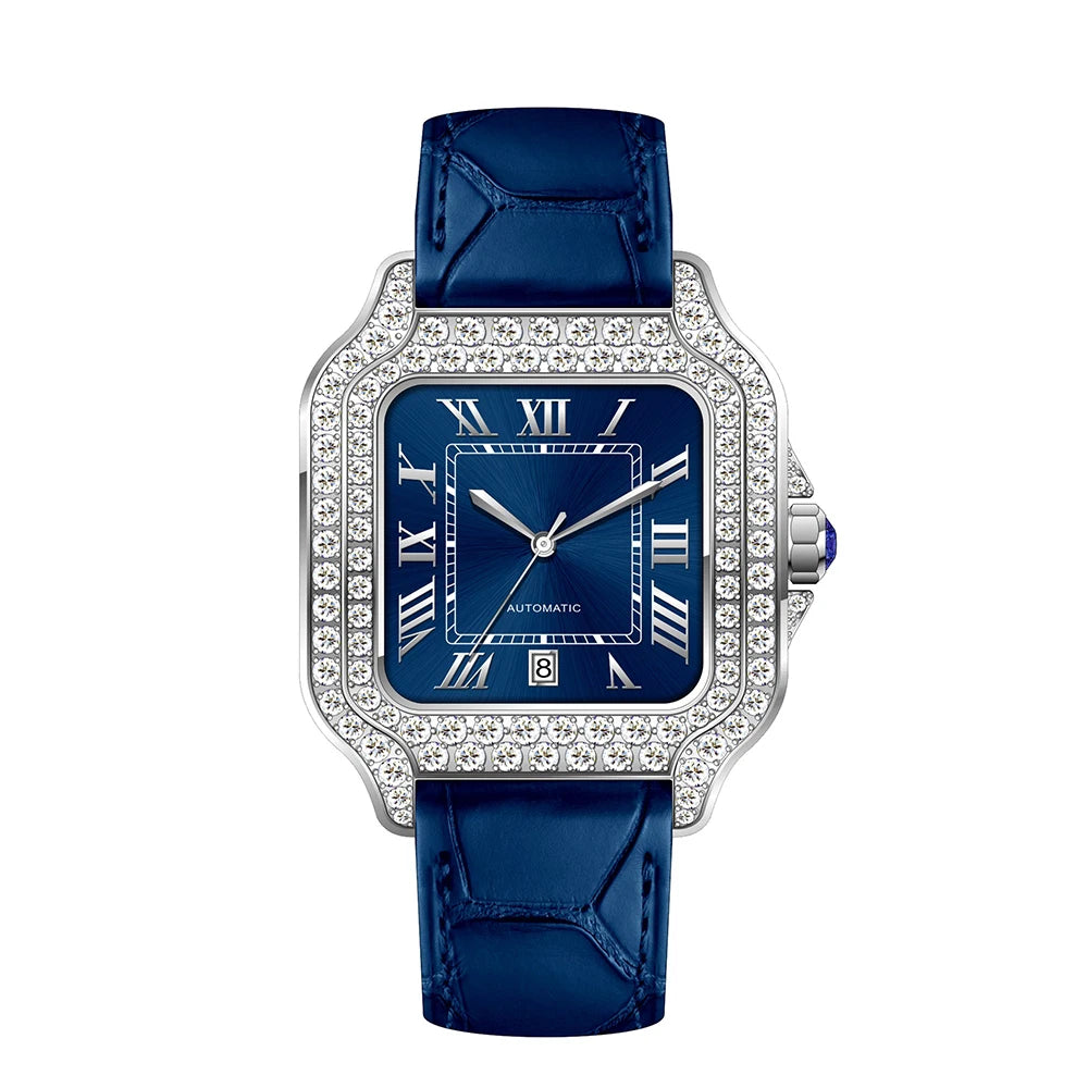 Iced Out Moissanite Watch Square Half Skeleton Diamond