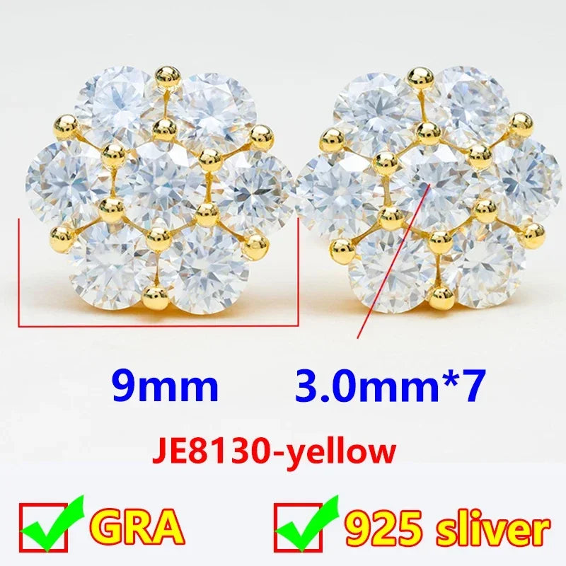 Moissanite Diamond Flower Stud Earrings