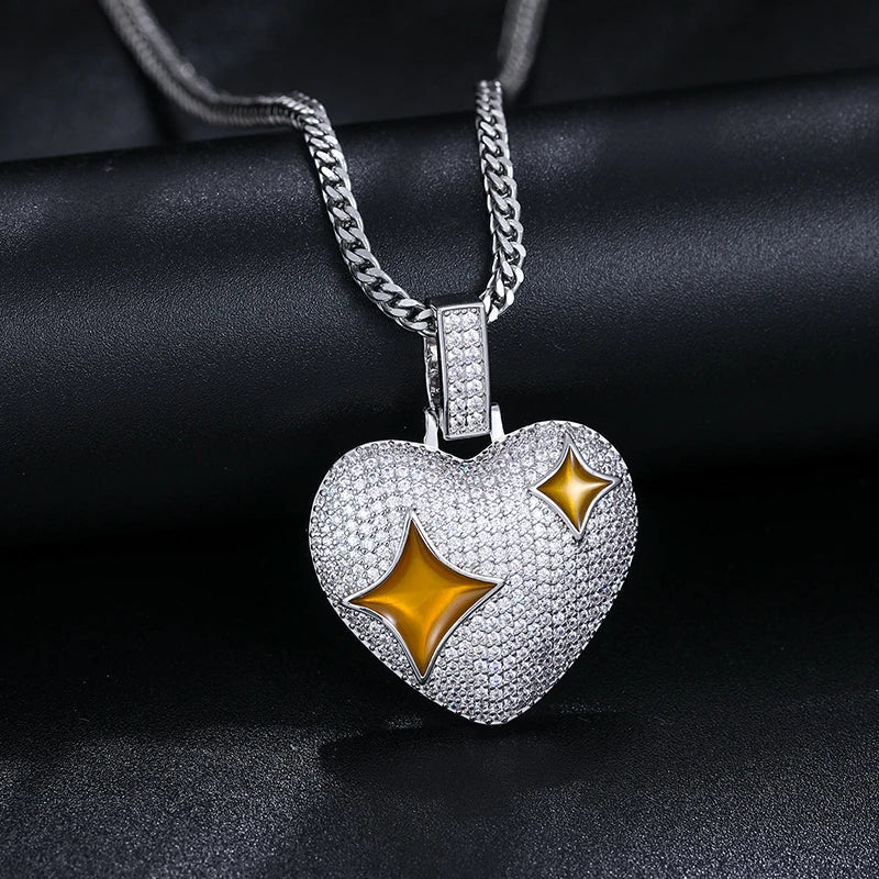 Star Heart Pendant with D VVS Moissanite Diamonds