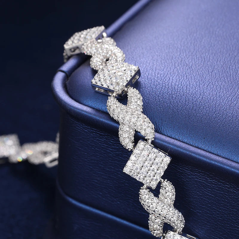11mm VVS1 Moissanite Infinity Square Link Chain/Bracelet