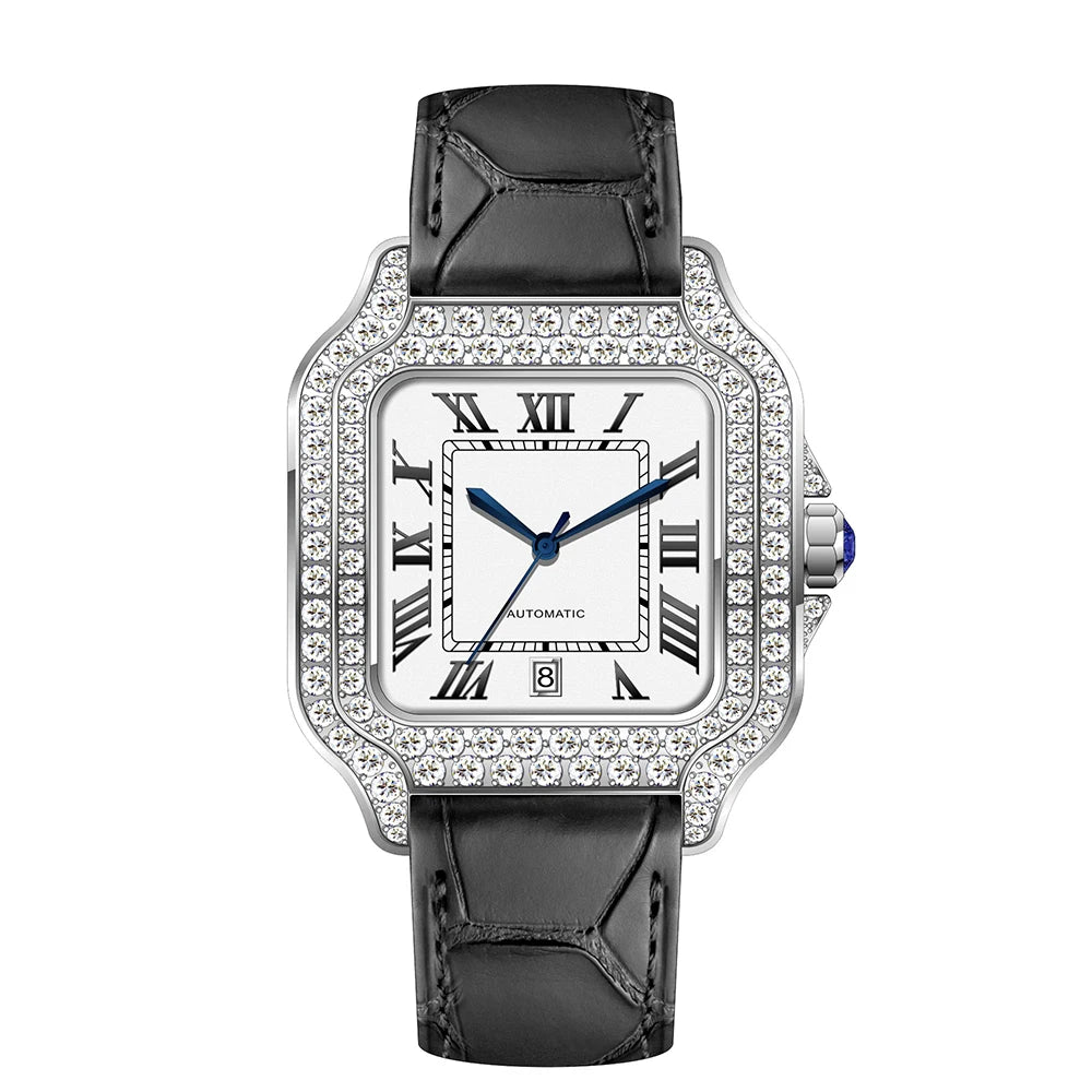 Iced Out Moissanite Watch Square Half Skeleton Diamond