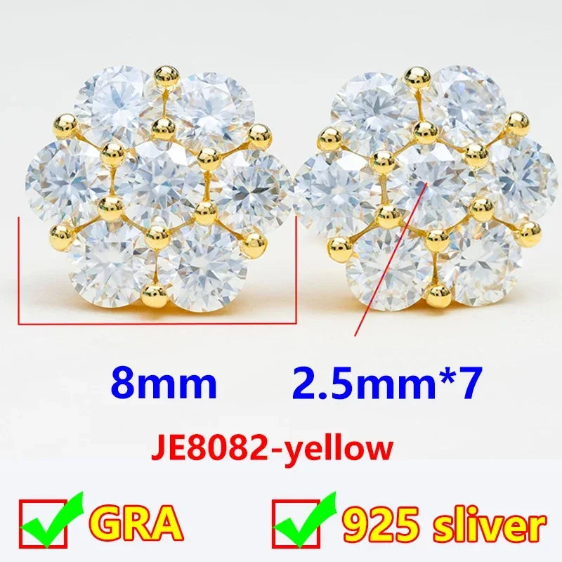 Moissanite Diamond Flower Stud Earrings