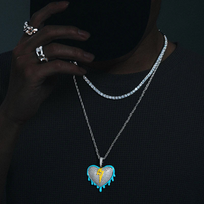 Iced Out VVS1 Moissanite Glowing Heart Pendant