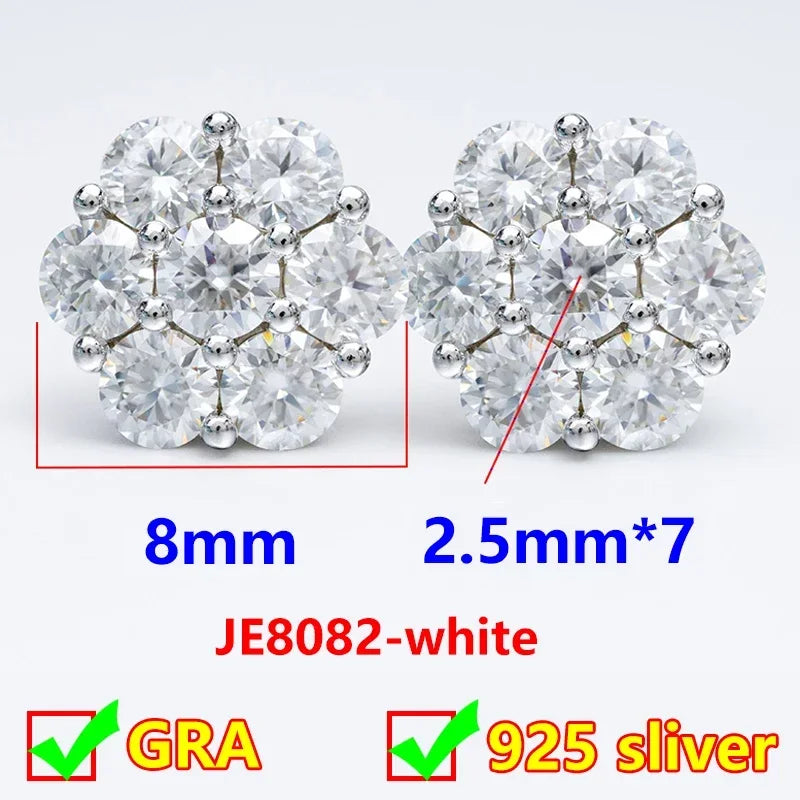 Moissanite Diamond Flower Stud Earrings