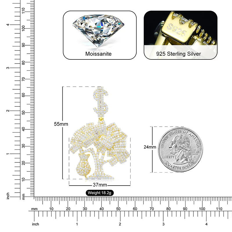 Moissanite Money Tree Of Wealth Pendant