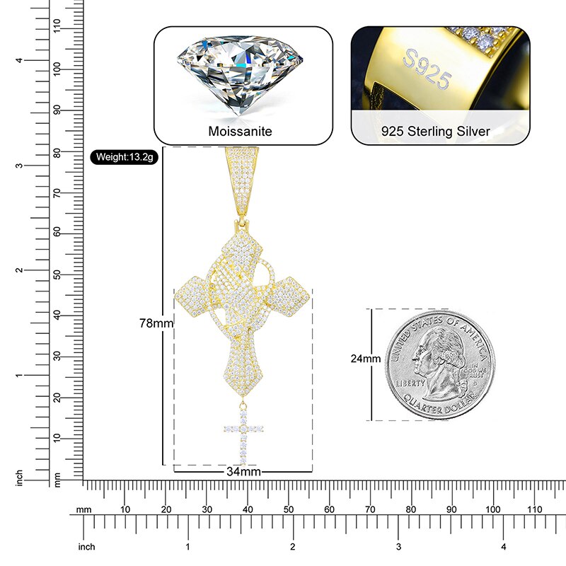 Iced Out Moissanite Praying Hands Cross