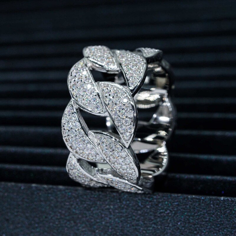 Moissanite Iced Out Cuban Link Ring