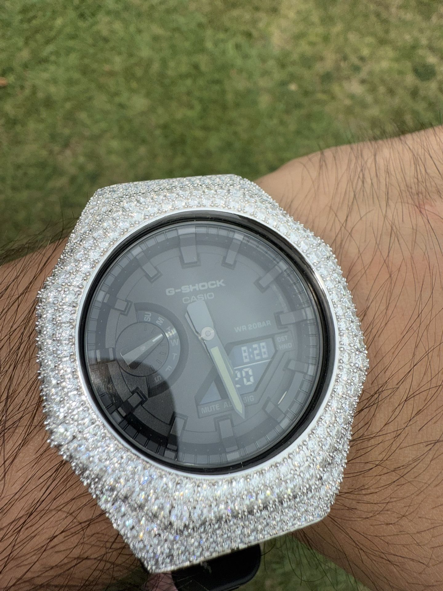 925 Sterling Silver Fully Iced Out Moissanite Watch Bezel for G Shock GA2100