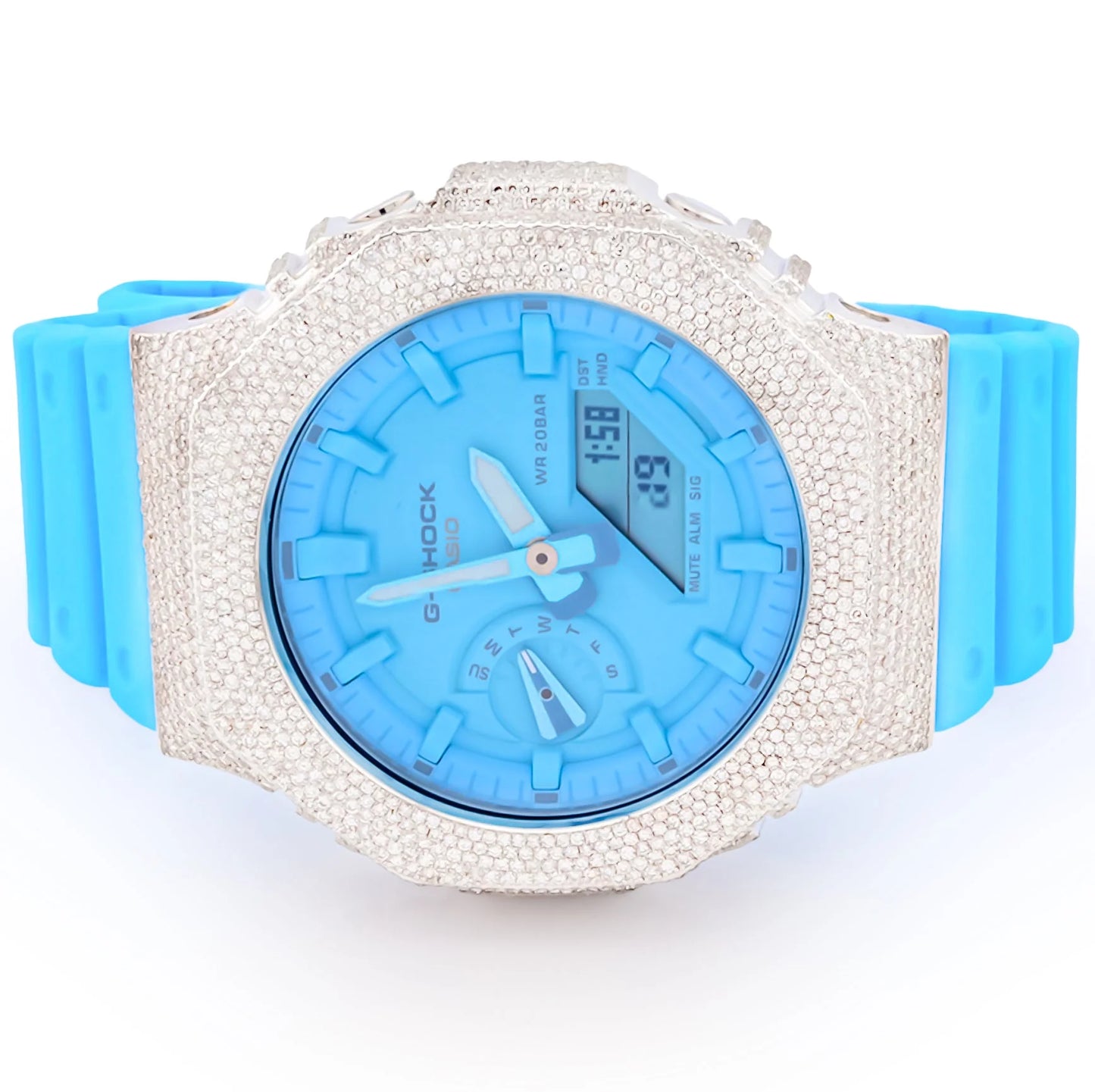 925 Sterling Silver Fully Iced Out Moissanite Watch Bezel for G Shock GA2100