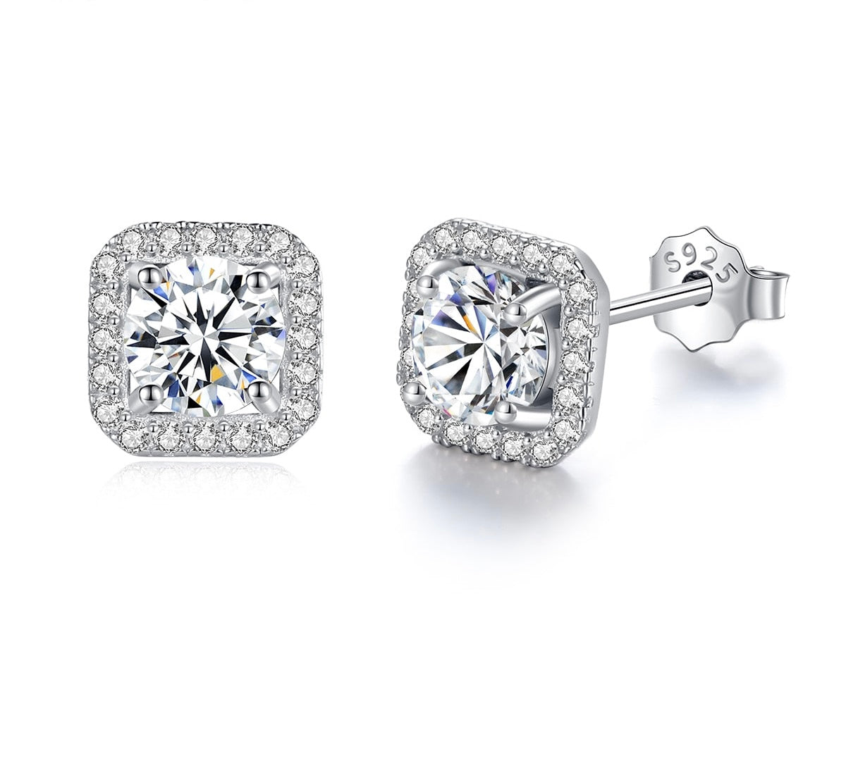 Moissanite Diamond Square Halo Stud Earrings