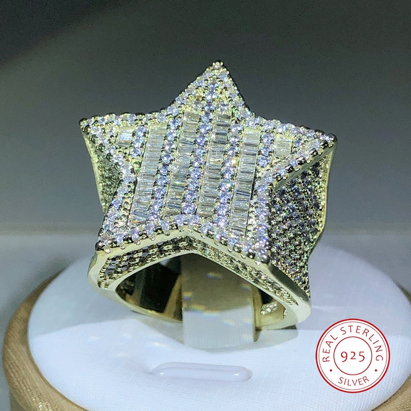 Iced Out Gold Star Ring